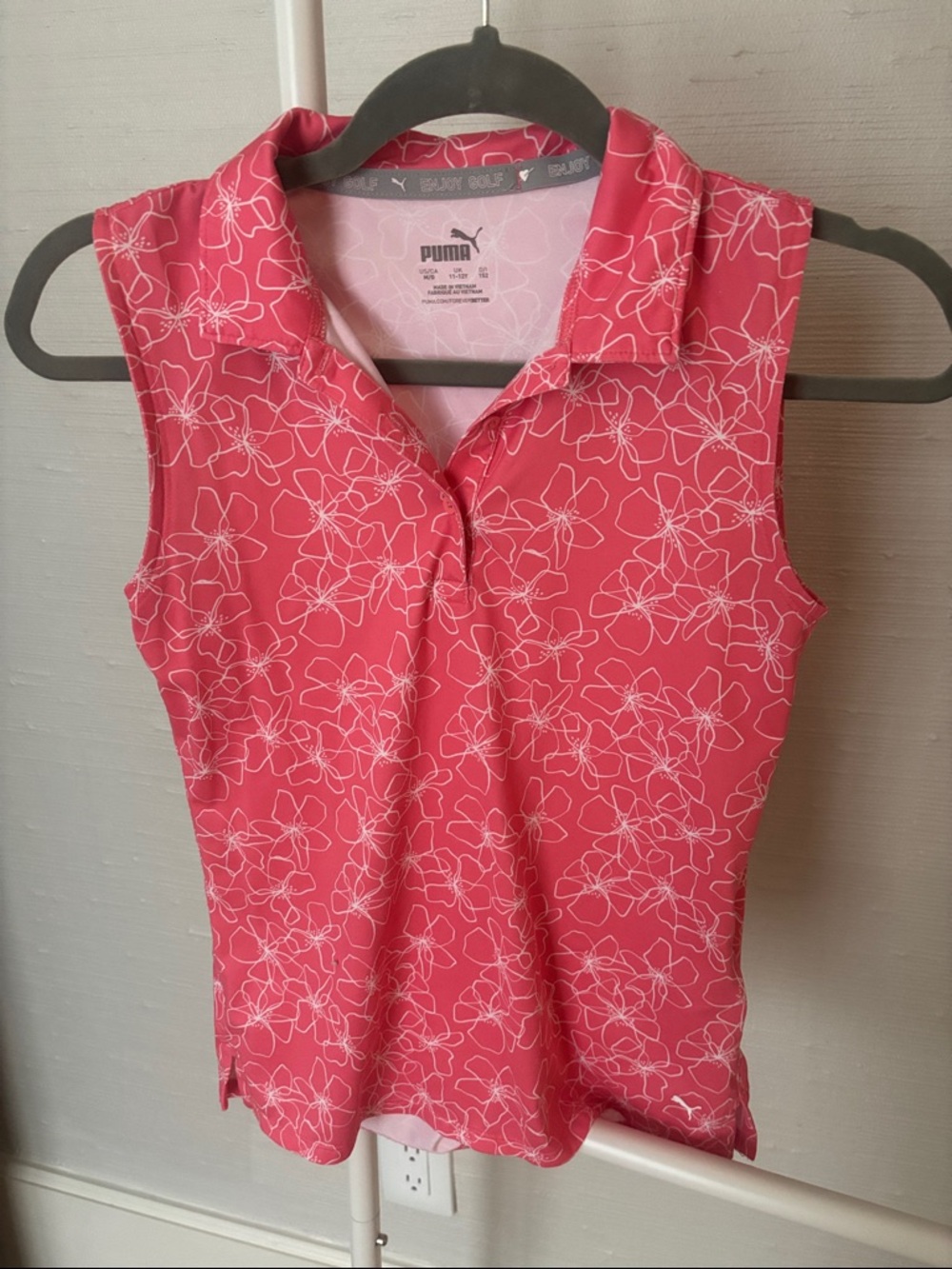 Puma Women's Pink Floral Sleeveless Golf Polo
